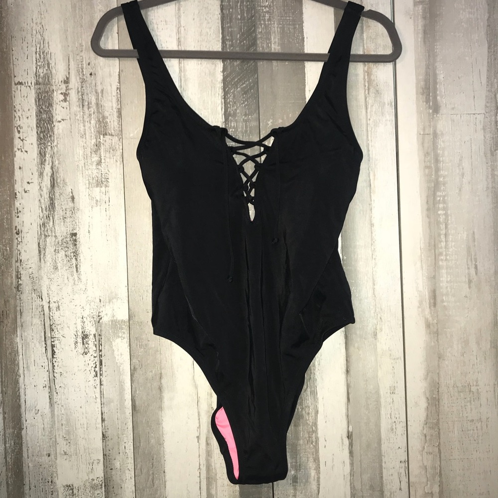 PINK sexy black one piece bathing suit